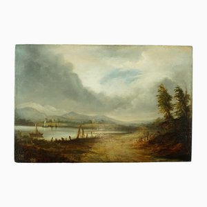 Abraham I Hulk, Marina with Boats, 19th Century, Oil Painting on Wood