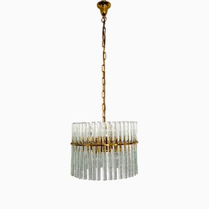 German Glass Rod and Brass Hanging Light from Palwa, 1960s