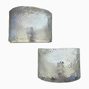 Apliques de pared Mid-Century modernos de cristal de Murano opalescente de Mazzega, años 70. Juego de 2