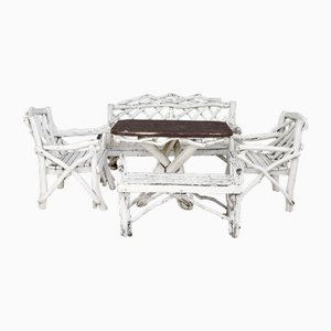 Set da giardino vintage in legno naturale dipinto, 1940, set di 5