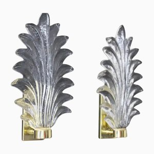 Tall Clear Murano Glass Palm Tree Leaf Sconces, 2000, Set of 2