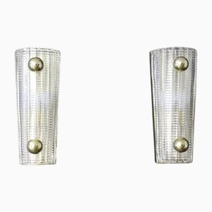 Wall Lights in Textured Murano Glass and Brass Balls, 2000, Set of 2