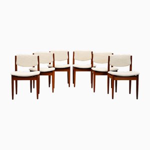Sedie da pranzo nr. 198 in teak e bouclé bianco di Finn Juhl per France & Son, set di 6