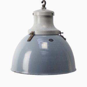 Lampe à Suspension Industrielle Vintage en Fonte et Émail Gris de Industria Rotterdam