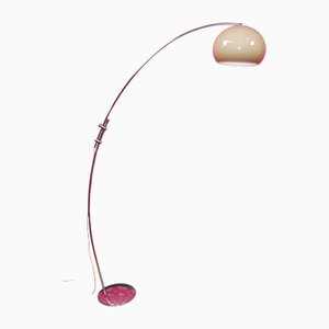 Large Adjustable Beige and Chrome Arc Lamp, 1970s