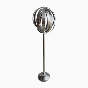 Moon Floor Lamp in Chromed Metal by Henri Mathieu, France, 1970s