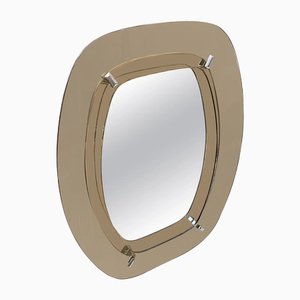 Vintage Space Age Amber and Smoked Glass Wall Mirror from Veca, 1970s