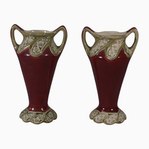 Barbotine Vasen im Jugendstil von Lille Fives, 1900er, 2er Set