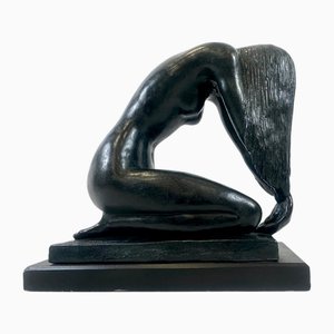 Art Deco Style Plaster Nude of Kneeling Woman by Mort Malkin for Austin Productions, 1985