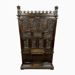 Neogothic Coat Rack in Carved Oak, 19th Century