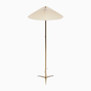 Lampada da terra Mid-Century moderna in ottone con paralume pieghevole, anni '50