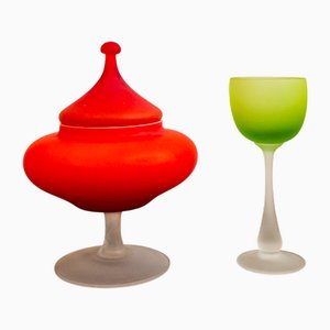 Dekorative Tasse und Dose aus satiniertem Muranoglas, 1960er, 2er Set