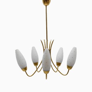 Vintage Italian Brass Spider Lamp with Dotted Glass Shades, 1950s