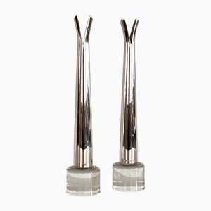 Jarrones Solifleur de vidrio y plata de Lino Sabattini. Juego de 2