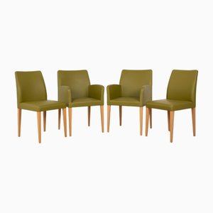 Green Leather Chairs from Poltrona Frau, Set of 4