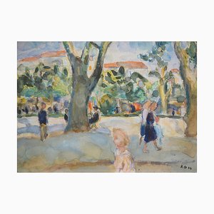 Kurt Groeger, Marsiglia, Afternoon in the Park, acquerello originale