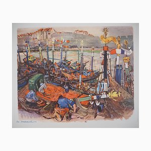 Mathurin Meheut, Brittany, The Artisanal Bunkering Flotilla, 1955, Color Photogravure