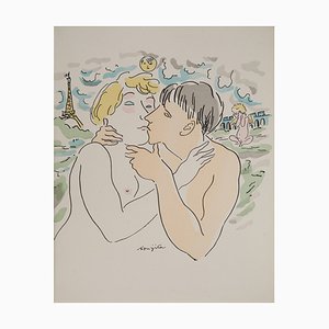 Léonard Tsuguharu Foujita, Lovers in Paris, Original Engraving