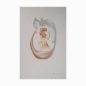 Jules Perahim, The Hebrew Alphabet, Man with Menorah, Original Lithograph