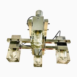 Chandelier in Murano Glass with Chrome attributed to Gaetano Sciolari, Italy, 1970s