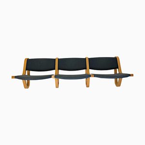 Wall Mounted Bench in Beech and Blue Fabric by Rud Thygesen and Johnny Sørensen for Magnus Olesen, 1980s