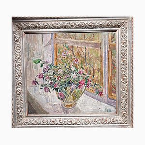Maya Kopitzeva, Blumen am Fenster, Ölgemälde, 1998
