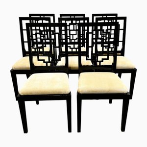 Black Lacquered Dining Chairs attributed to Jean Claude Mahey for Roche Bobois, 1980s, Set of 8
