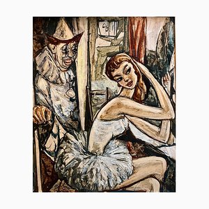 Vivaldo Martini, Clown and Ballerina, Oil on Canvas, Framed