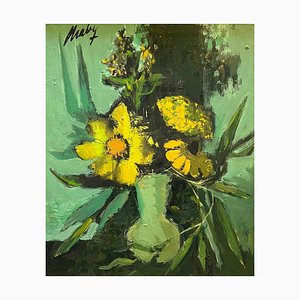 Frank Chabry, Flowers in a Vase, Oil on Masonite