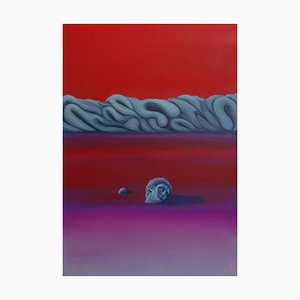 Peinture Acrylique sur Papier Fabriano, Gozo, Lost Reverie in a Crimson Desert, 2024