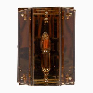 Vintage Brass & Smoked Glass Wall Lamp