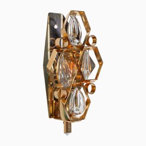 Vintage Regency Brass & Crystal Wall Lamp, 1960s