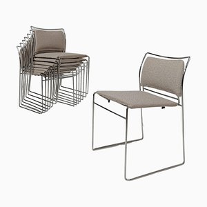 Sedie impilabili in metallo cromato con sedili color écru Bouclé di Kazhide Takahama per Simon Gavina, anni '70, set di 8