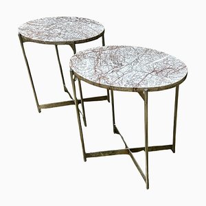 Oval Coffee Tables in Chromed Steel and Marble, Italy, 1960s, Set of 2