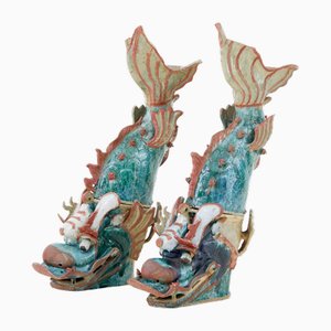 Antike japanische Shachikoko Keramik Dachornamente, 1880, 2 . Set