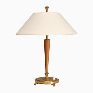 Vintage Swedish Table Lamp in Brass and Elm by Harald Notini, 1940s