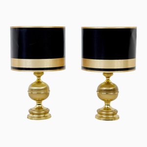 Large Scandinavian Modern Brass Table Lamps, 1970, Set of 2