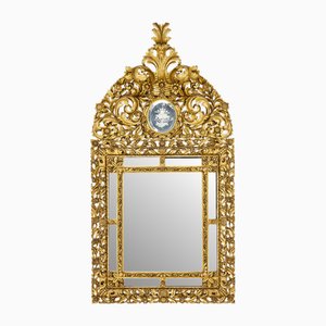 Miroir Coussin d'Influence Baroque Antique en Bois Sculpté, 1905