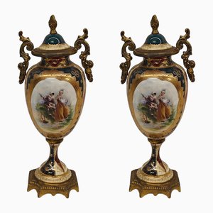 Antique Vase in Porcelain & Brass