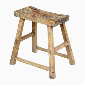 Antique Rustic Chinese Hardwood Stool, 1890