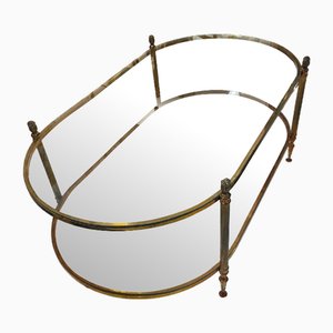Table Basse en Laiton et Verre avec Décoration de Pipe, France, 1970s
