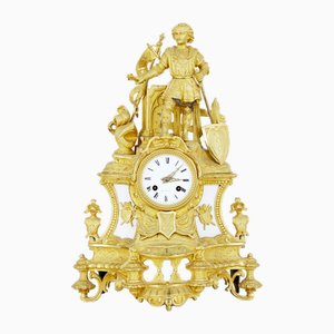 Antique French Ormolu and Marble Figural Mantel Clock, 1870