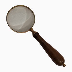 Loupe ou Lentille à Main en Bronze et Bois, Angleterre, 20ème Siècle