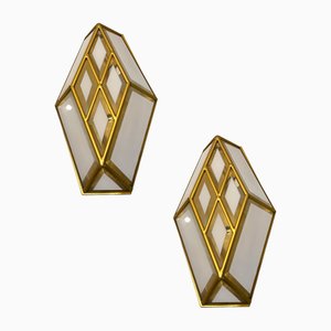 Brass Glass Sconces, 1970s, Set of 2