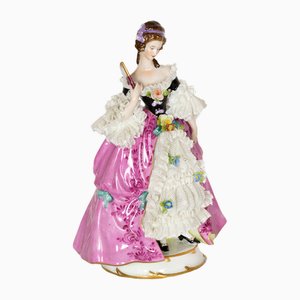 Baroque Style Porcelain Figure of Lady with Fan from Capodimonte, 1900s