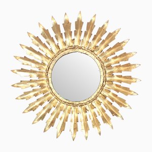 Vintage Spanish Gilt Metal Sunburst Mirror, 1960s