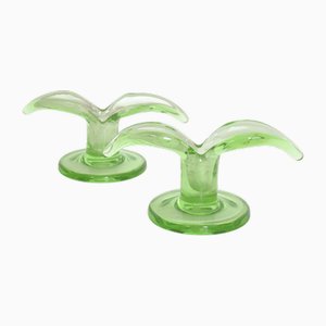 Portacandele Lilja in vetro verde di Trelleborg Glassbruck, set di 2