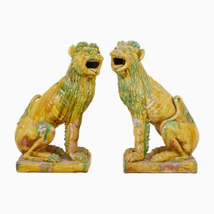 Large Mid 20th Century Indonesian Salt Glazed Decorative Dogs, 1950, Set of 2