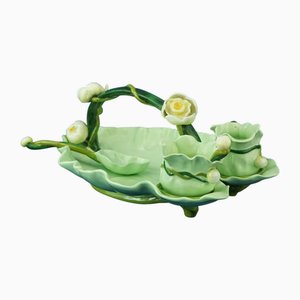 19th Century Art Nouveau Strawberry Service in Vitrified Majolica by George Jones, England, 1882, Set of 5