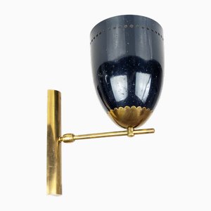 Applique Ajustable en Aluminium Noir et Laiton, Italie, 1950s